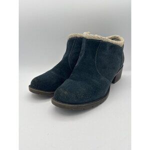 Sporto Womens Leather & Suede Ankle Boots With Faux Fur Lining 7.5W Blue